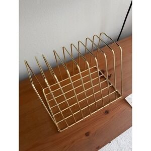 Gold Wire File Organizer Desktop Record Holder Metal Magazine Rack 9 Slots NEW